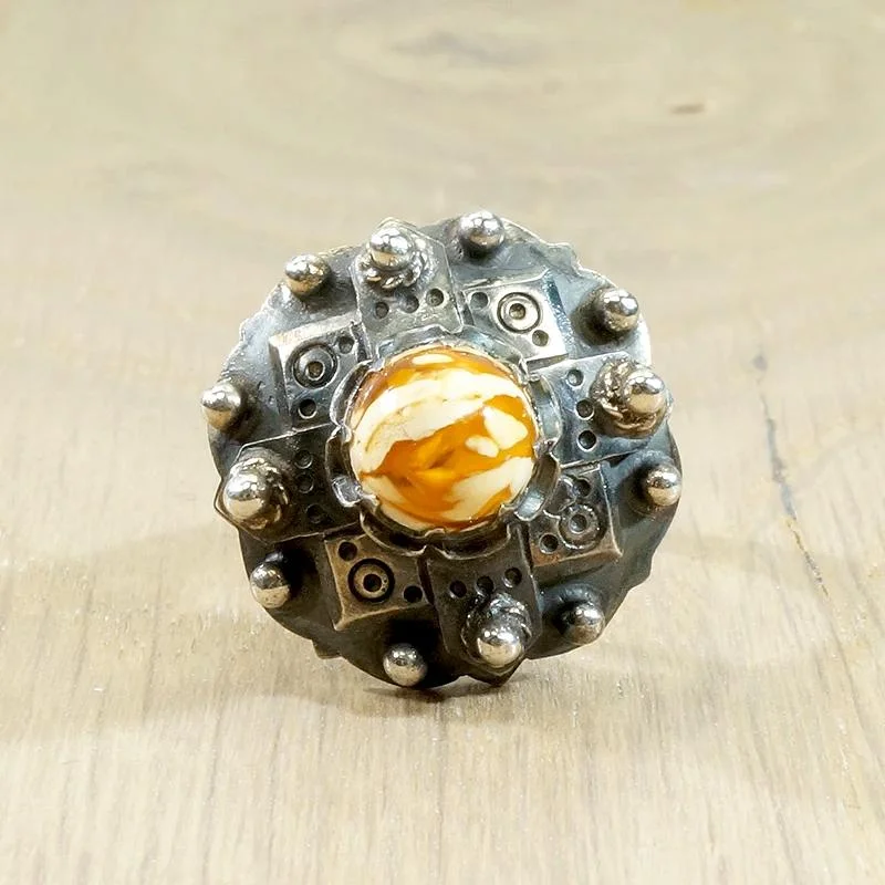 Amber & Ornate Silver Mystery Ring