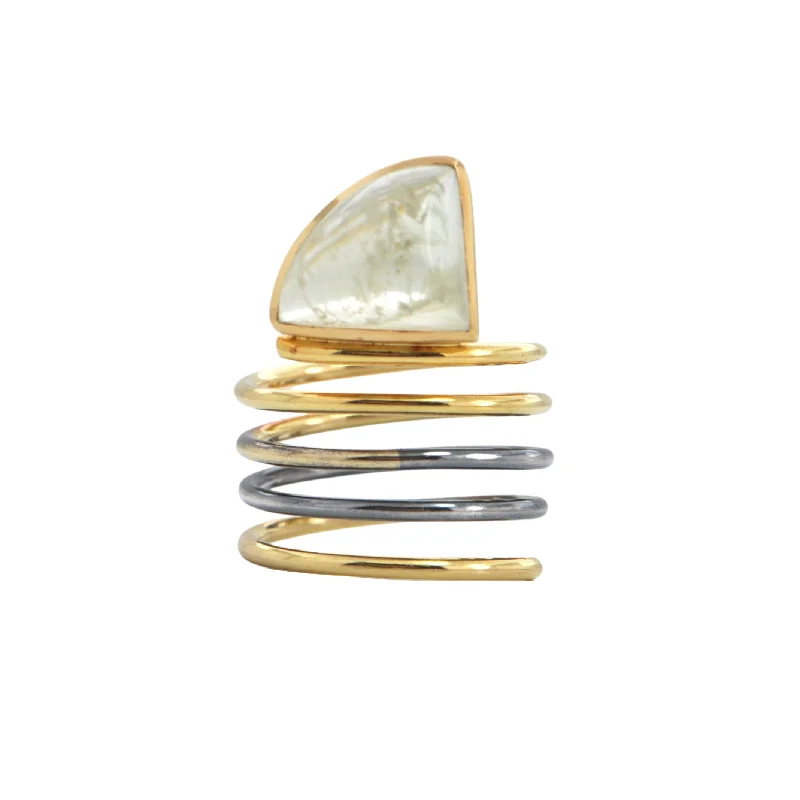 Chrysoberyl 18K Gold and Sterling Silver Coil Ring