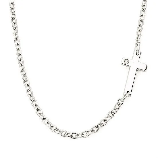 Silver Sideways Cross Necklace