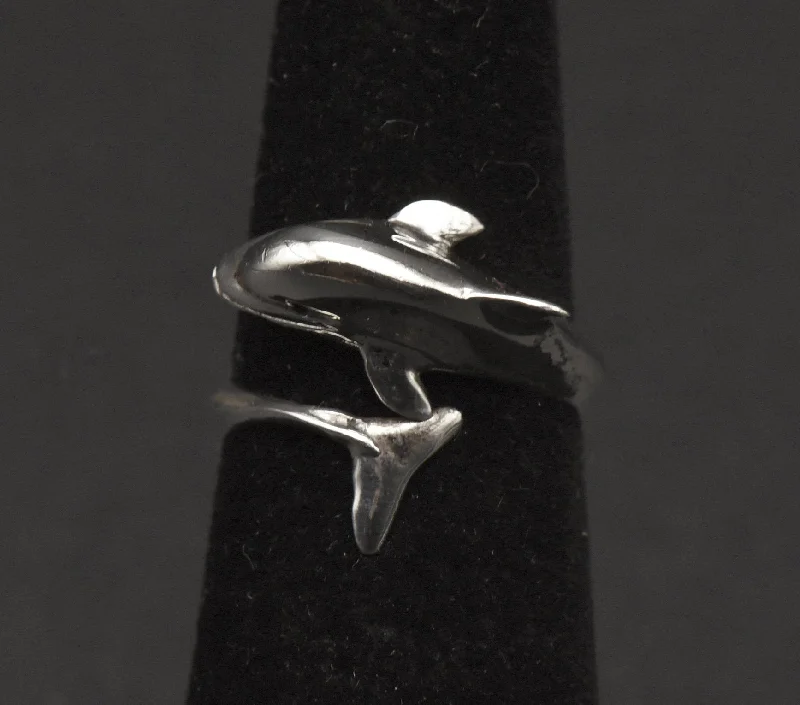 Vintage Sterling Silver Dolphin Adjustable Bypass Ring