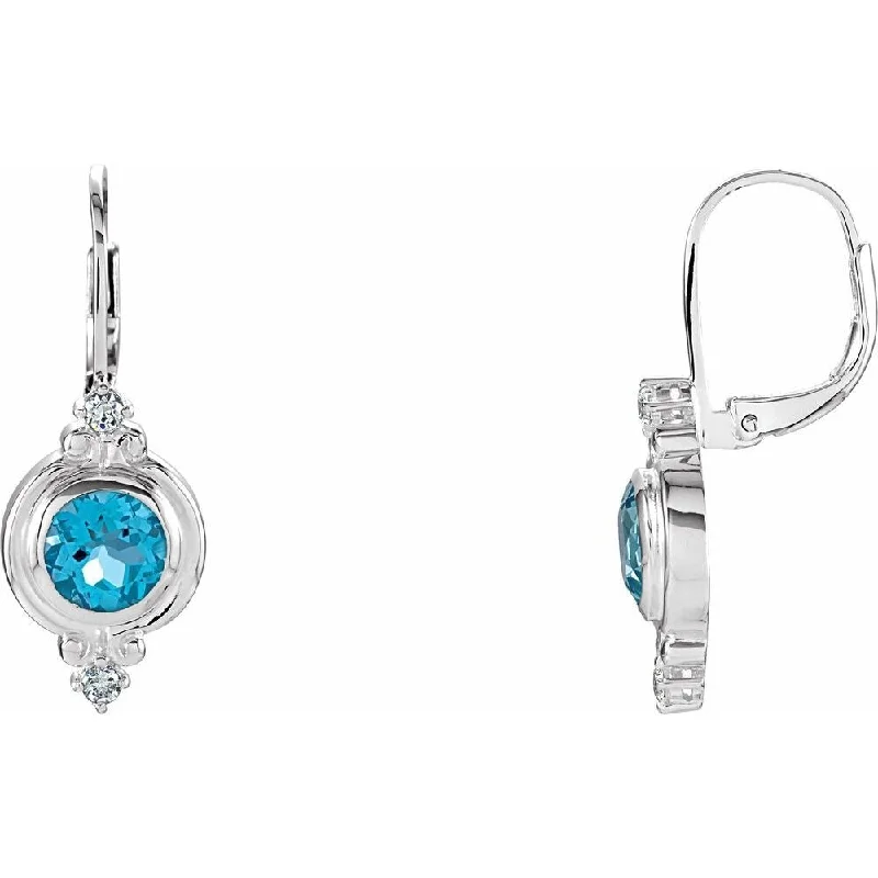 Sterling Silver Swiss Blue Topaz & Cubic Zirconia Leverback Dangle Earring for Women