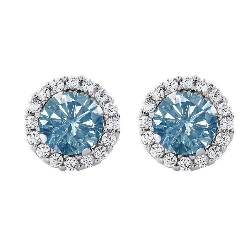 Sterling Silver with Blue Moissanite and White Topaz Stud Earring