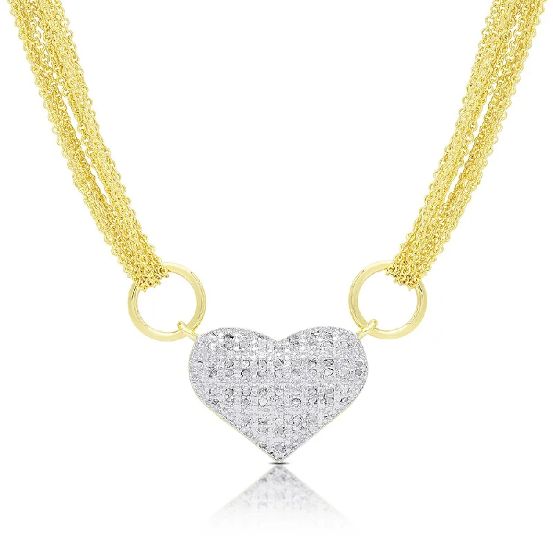 Finesque Gold or Silver Overlay 1/2ct TDW Diamond Multi Chain Heart Necklace