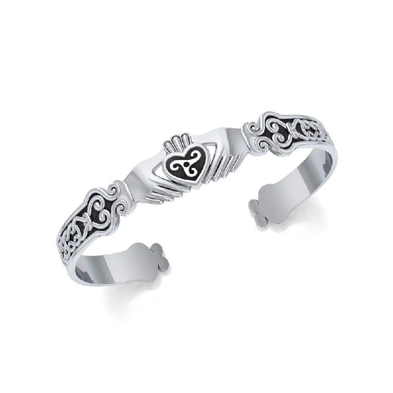 The magnificence in love, friendship, and loyalty ~ Celtic Knotwork Irish Claddagh Sterling Silver Cuff Bracelet TBG270