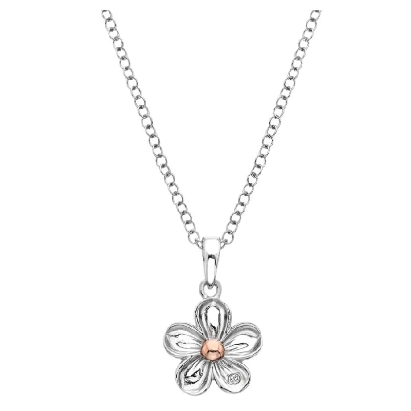 Silver and Rose Gold Plated Diamond Set Forget Me Not Pendant on a 16-18' Silver Chain