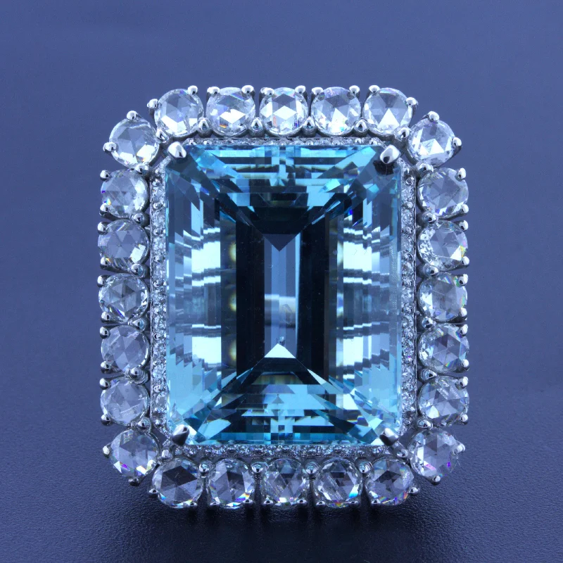 35.28 Carat Aquamarine Diamond 18k White Gold Cocktail Ring