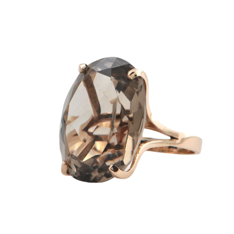 Retro 14K Rose Gold 40CT Smoky Quartz Ring