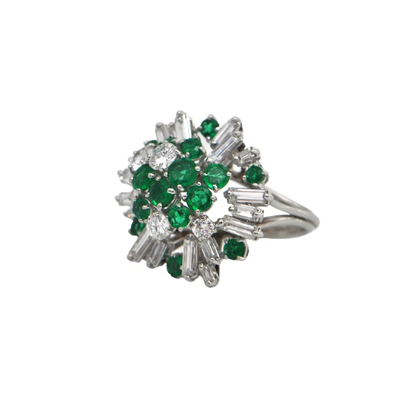 Vintage Diamond and Sandawana Emerald Cluster Cocktail Gold Ring