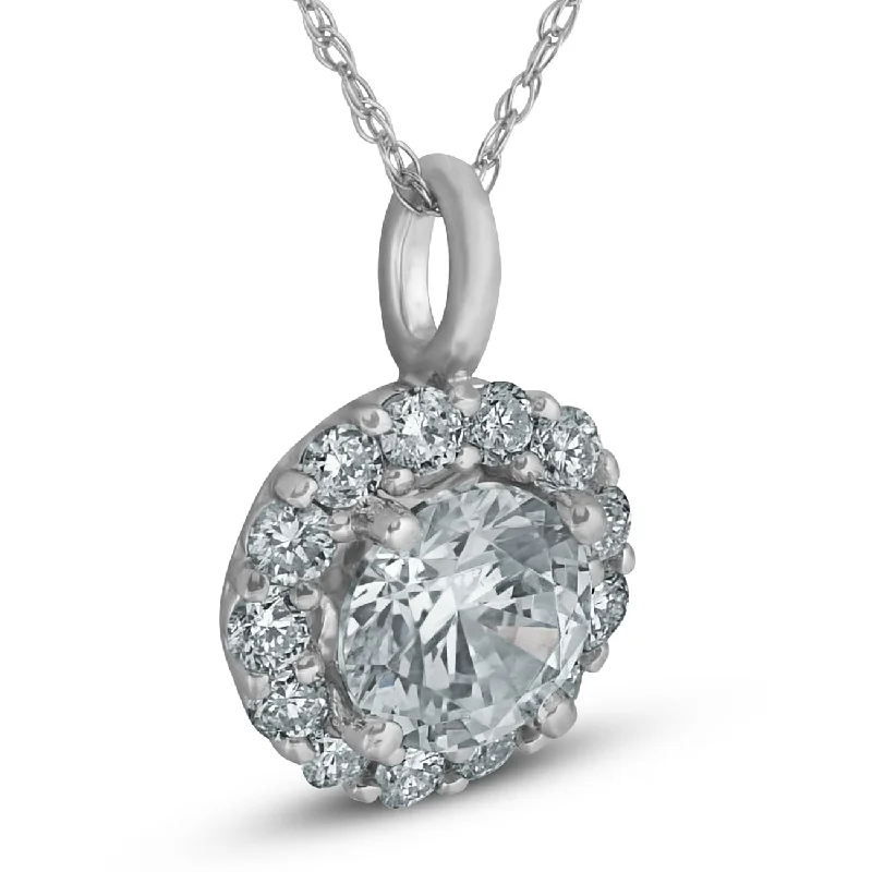 3/4 Ct TW Round Cut Diamond Halo Solitaire Pendant White Gold Necklace