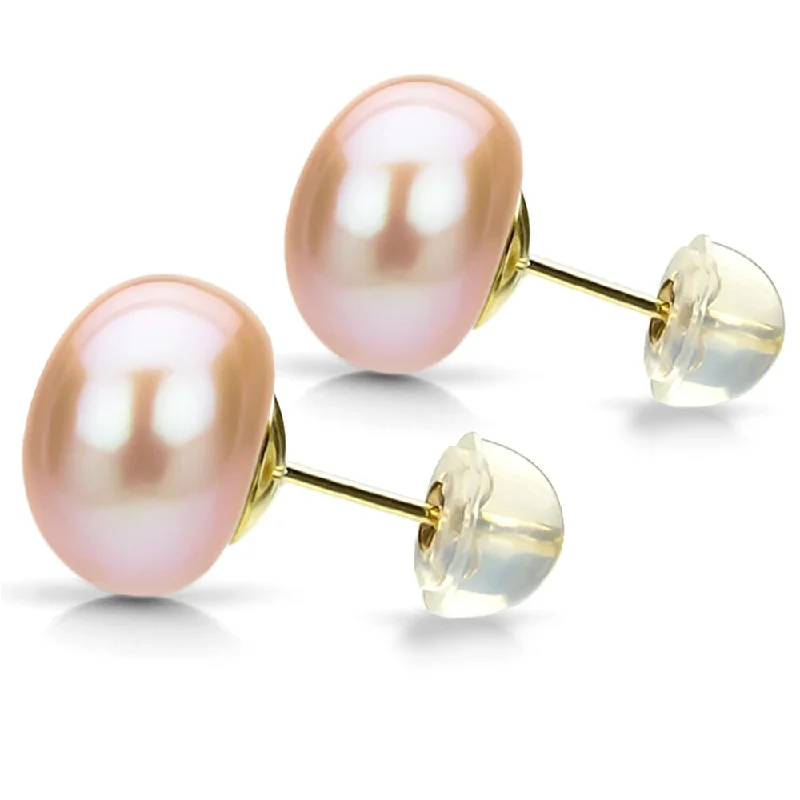 DaVonna 18k Gold over Sterling Pink Freshwater Pearl Stud Earring