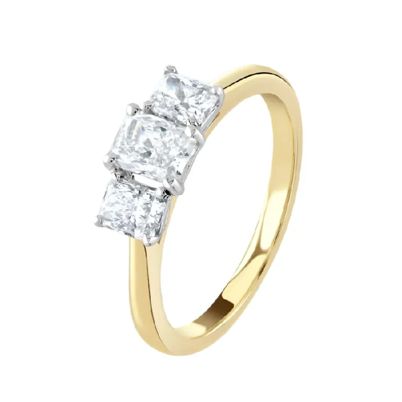 18ct Yellow Gold Radiant Cut Diamond Trilogy Ring