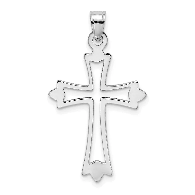 Curata 10k Yellow or White Gold 18" Textured Budded Crucifix Cross Necklace (17mm x 31.4mm)