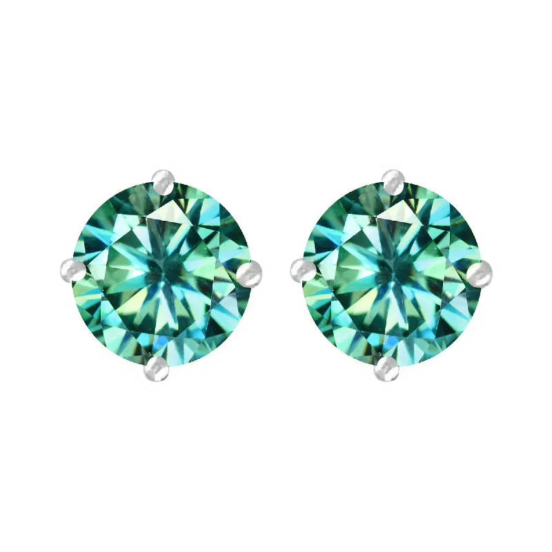 Sterling Silver with Green Moissanite Stud Earring