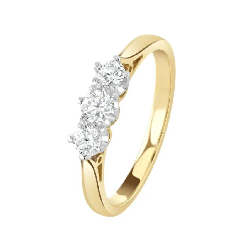 18ct Yellow Gold Round Brilliant Cut Diamond Trilogy Ring