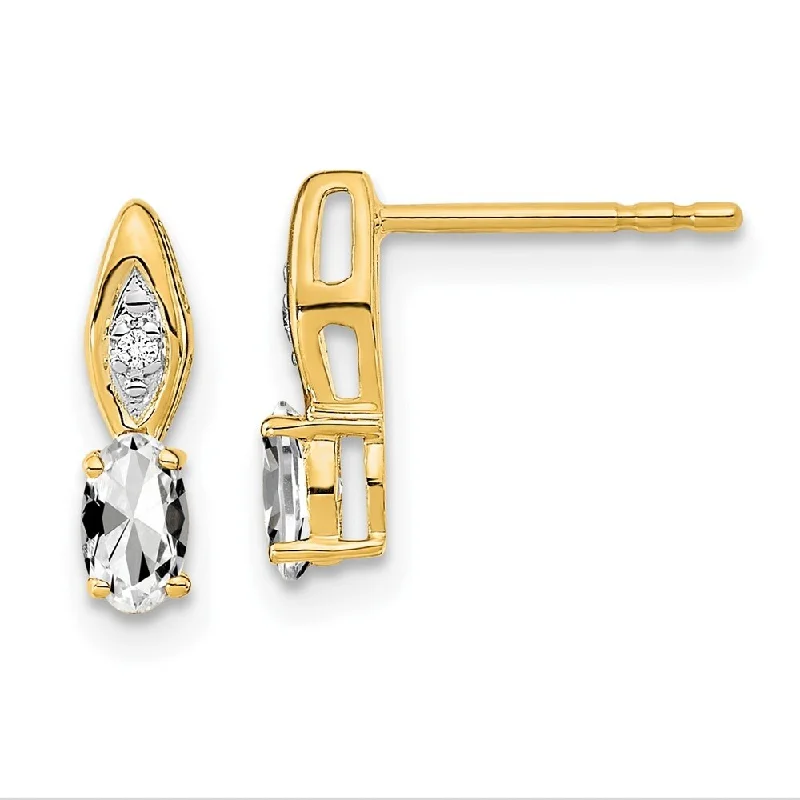 14k Yellow Gold White Gemstone Diamond Earring (L-12 mm, W-3 mm)