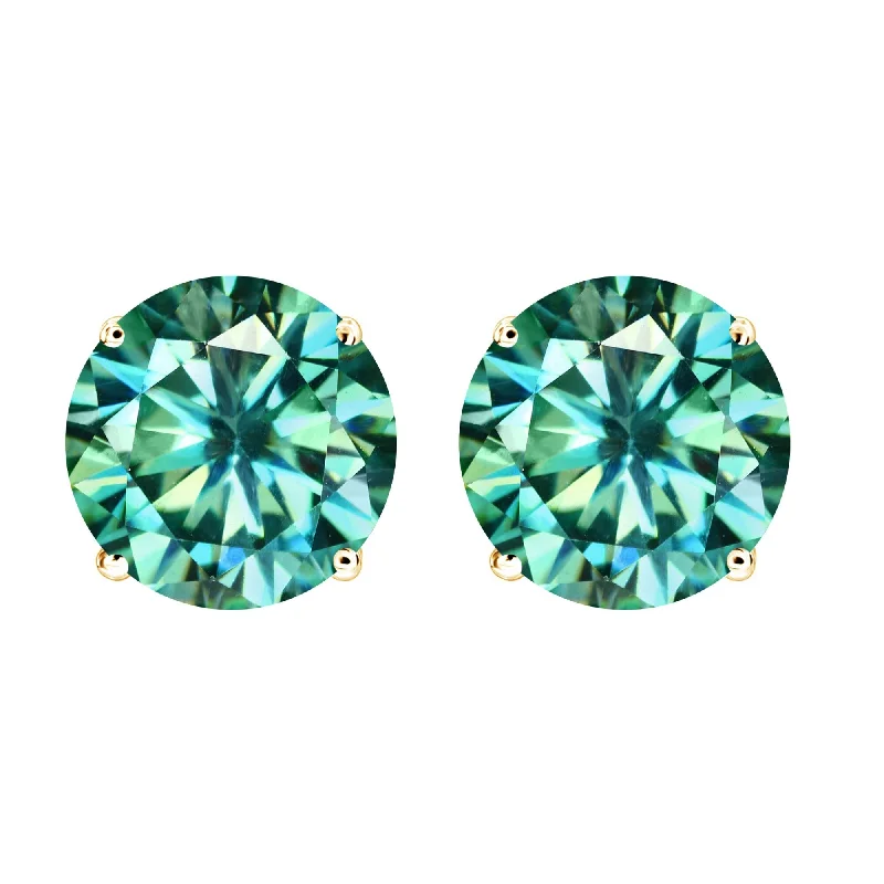 Yellow Gold with Green Moissanite Stud Earring