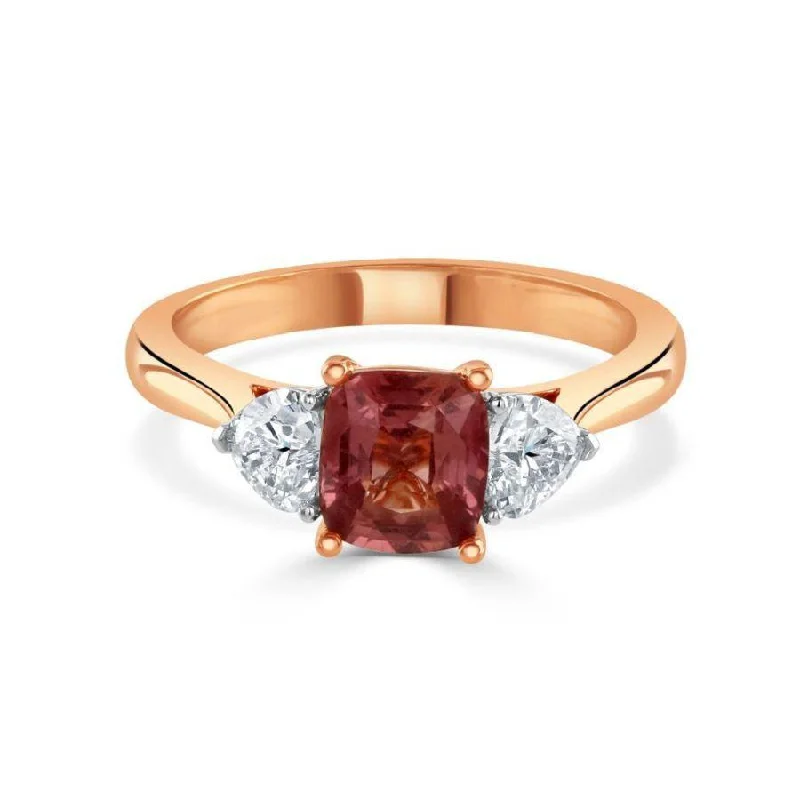 18ct Rose Gold Madagascan Pink Sapphire & Diamond Trilogy Ring