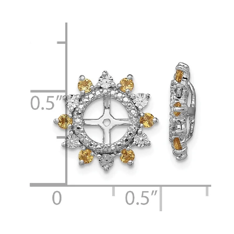 925 Sterling Silver Rhodium Citrine Earring Jacket (L-14 mm, W-14 mm)