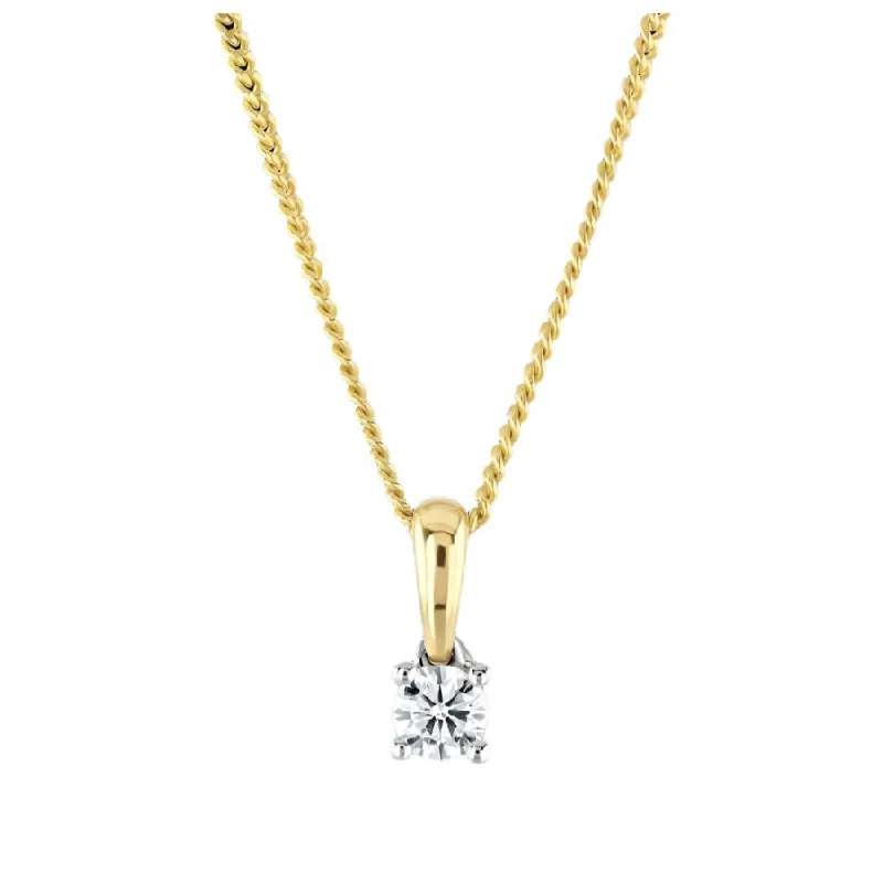 18ct Yellow Gold Claw Set 0.12ct Round Brilliant Cut Diamond Pendant