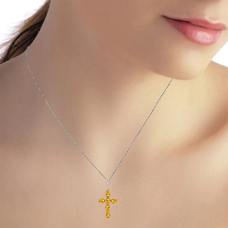 1.5 Carat 14K Solid Gold Cross Gemstone Necklace Natural Citrine