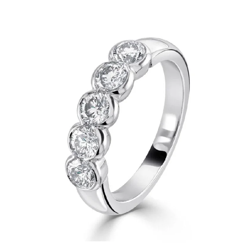 1.03ct Rubover Set Round Brilliant Cut Diamond 5-Stone Platinum Eternity Ring