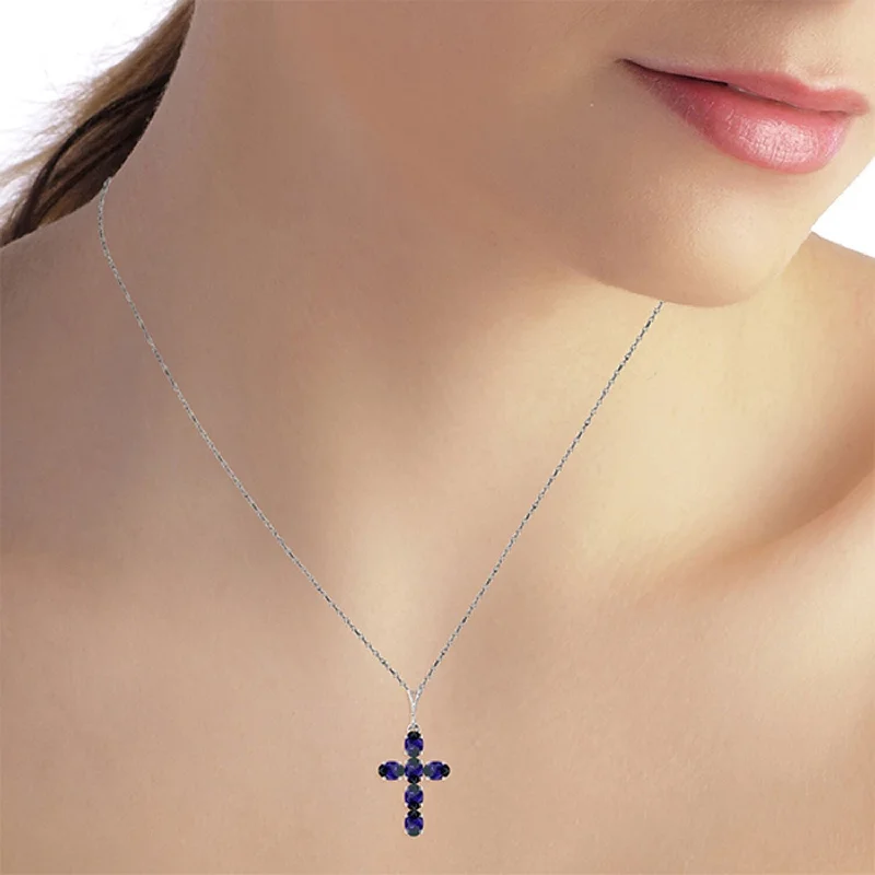 1.5 Carat 14K Solid Gold Gemstone Cross Necklace Natural Sapphire