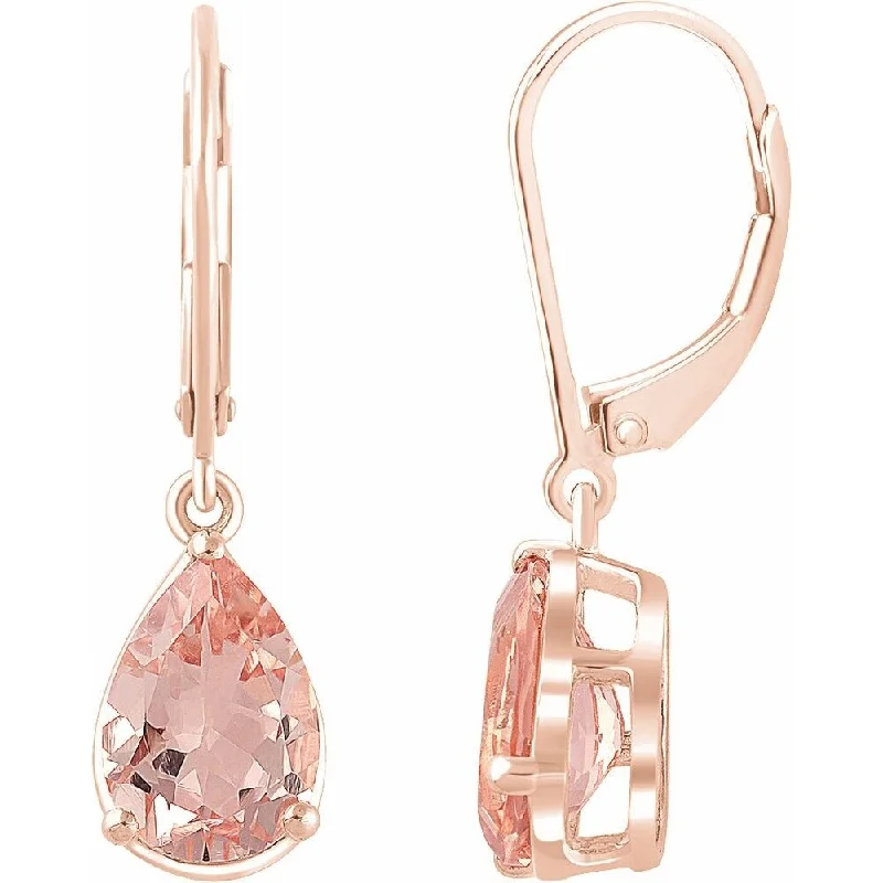 14k Rose Gold Morganite Lever Back Dangle Earring for Women