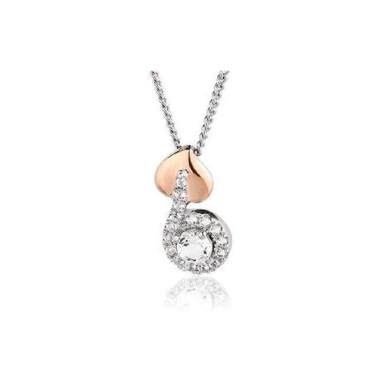 Silver & 9ct Rose Gold Tree of Life Vine White Topaz Set Pendant