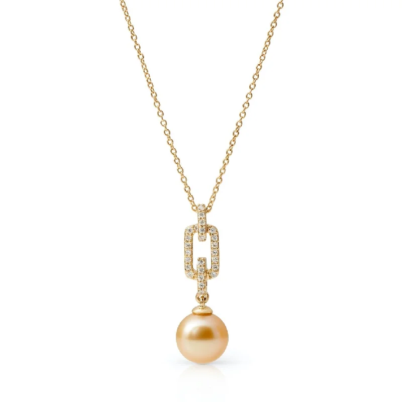 Golden South Sea Pearl & Diamond Pendant Necklace