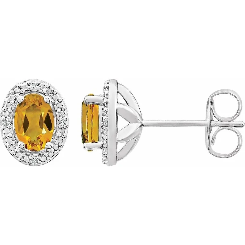 Sterling Silver Citrine & .025 CTW Diamond Stud Earring for Women