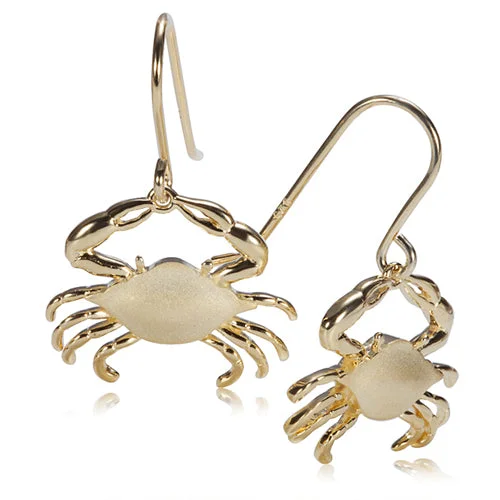 Sterling Silver Yellow Gold Plated Moving Crab Hook Earring Sandblast Finished