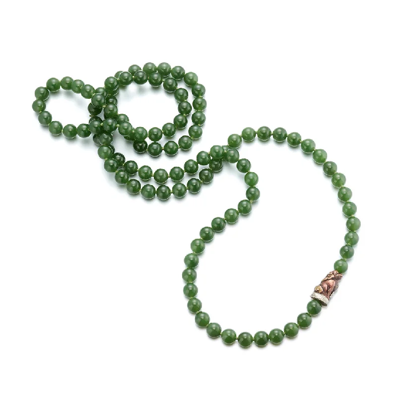 8mm Siberian Jade Rope Necklace with Shishima Temple Lion Ojime