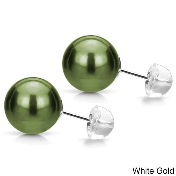 DaVonna 14k Gold Perfect Round AAA Tahitian Pearl Stud Earring (13-14 mm)