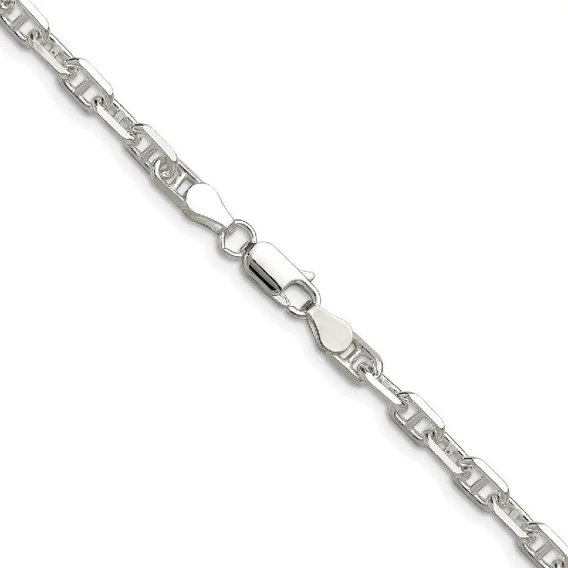 Curata 925 Sterling Silver 3-dimensional 4.75mm Anchor Mariner Chain Necklace for Men