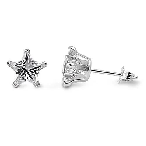 Sterling Silver Star CZ Stud Earring Set on High Quality Stamping Setting & Friction Style Post