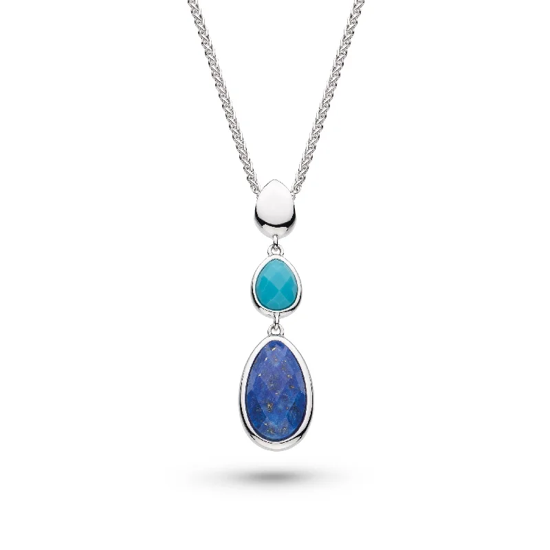 Silver Coast Pebble Azure Lapis Lazuli & Magnesite Trio Droplet 18" Necklace