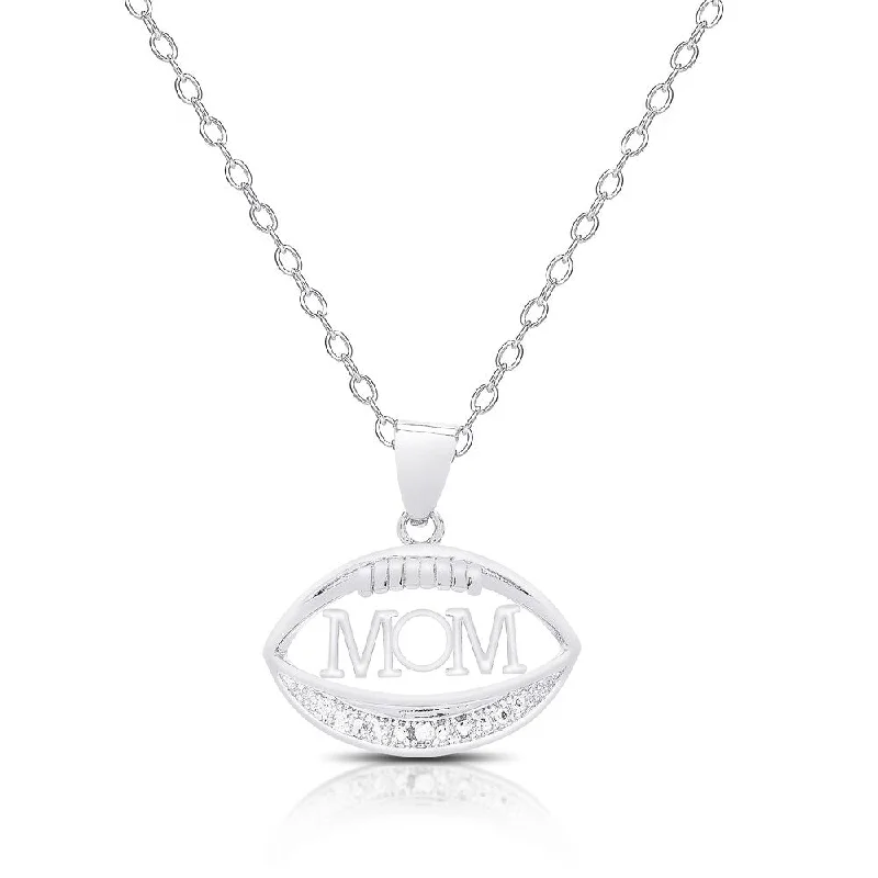 Finesque Silver Overlay Diamond Accent Mom Football Necklace