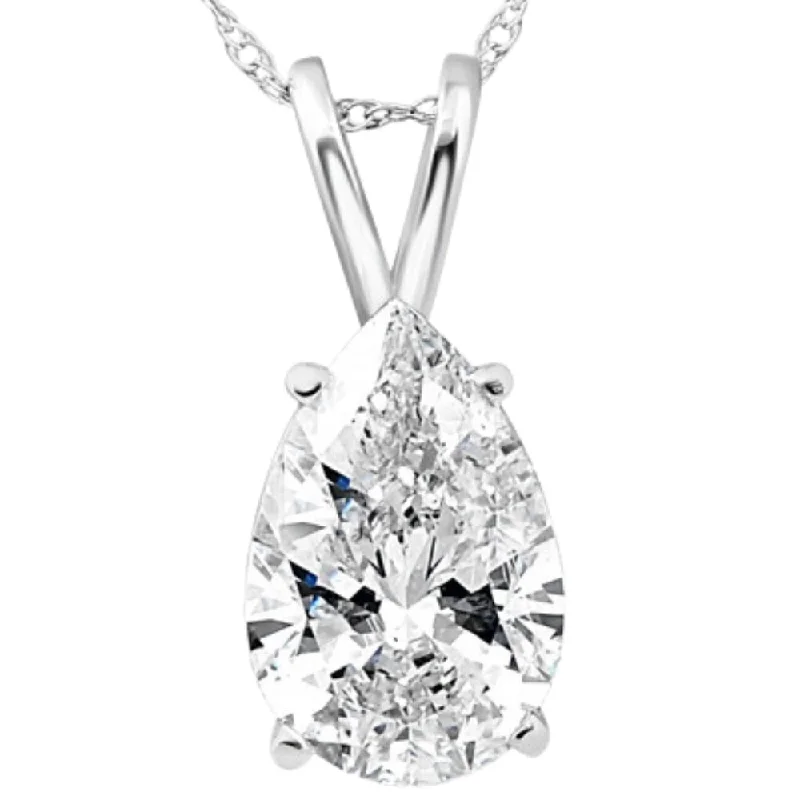 Certified 2 Ct Pear Shape Lab Grown Diamond Pendant White Gold Necklace