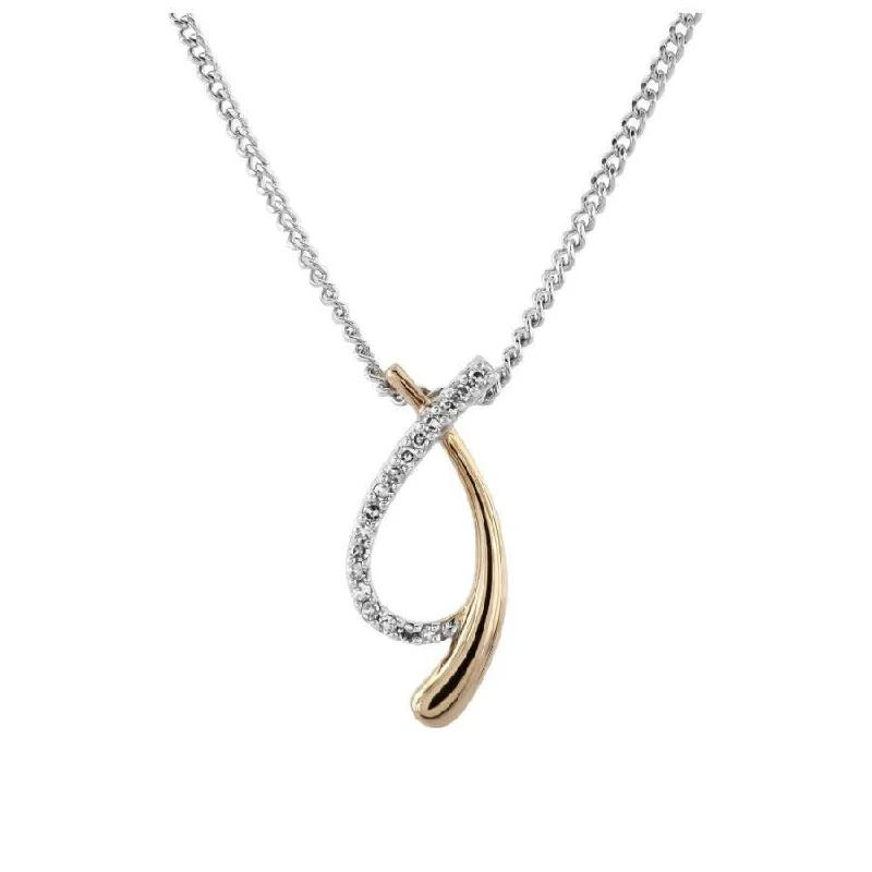 9ct White & Rose Gold Diamond Set Twist Pendant