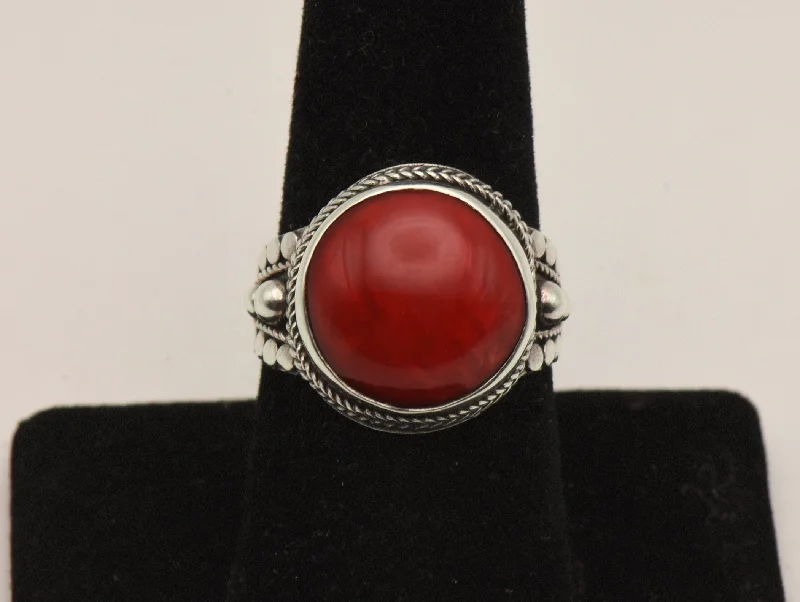 Vintage Dyed Red Jasper Sterling Silver Ring - Size 8